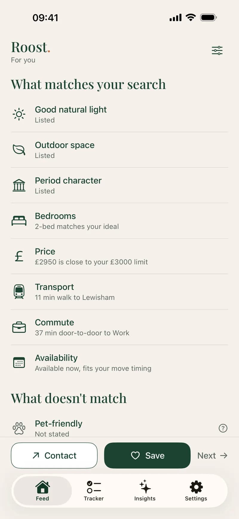 A home in Roost with eight things that match the search, from natural light to the commute, and one that is not stated